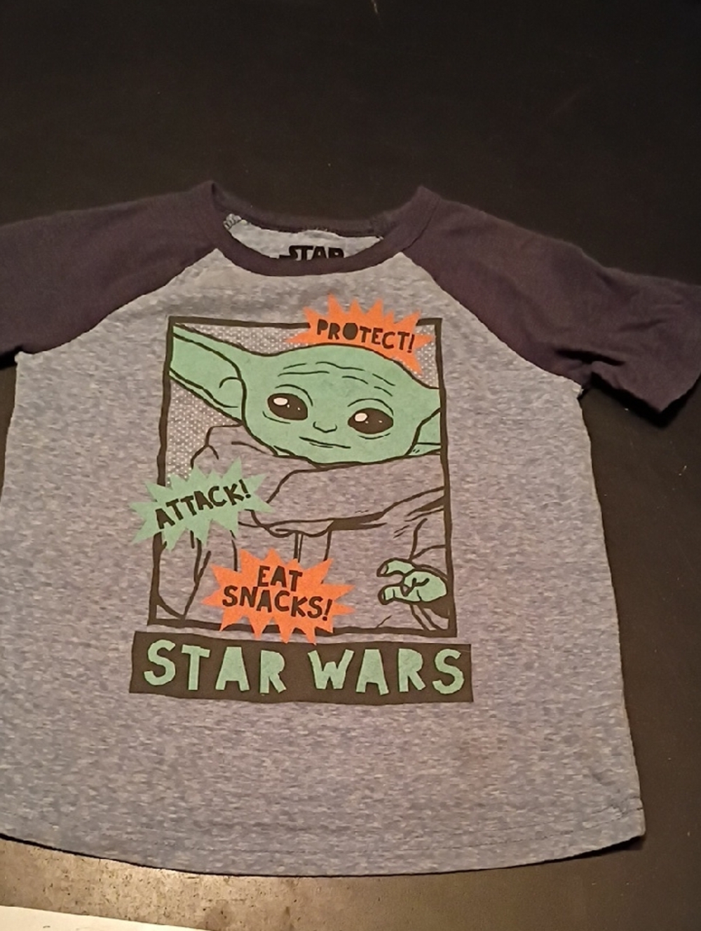 Star Wars Kids Short-Sleeve Raglan Tee with Baby Yoda Graphic - Gray & Navy